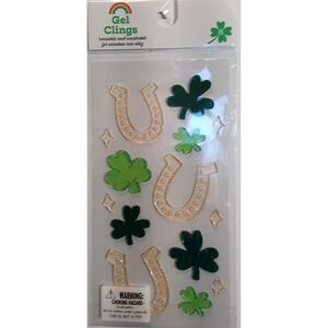 NEW St Patrick's Day Irish Lucky Horseshoes Shamrocks Window Gel Clings 14 ct!!!